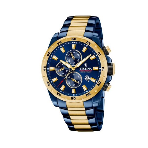 Festina Chronograph "F20564/1 Herren-Uhr Chronograph Sport Quarz Blau Gold Edelstahl-Armband"