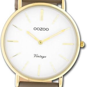 OOZOO Quarzuhr "Oozoo Damen Armbanduhr Ultra Slim", (Analoguhr), Damenuhr mit Lederarmband, rundes Gehäuse, groß (ca. 40mm), Fashion-Style