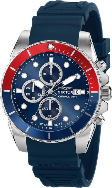Sector Chronograph "Sector Herren Armbanduhr Chrono", (Armbanduhr), Herren Armbanduhr rund, extra groß (ca. 41,2x39mm), Silikonarmband blau, Elegant