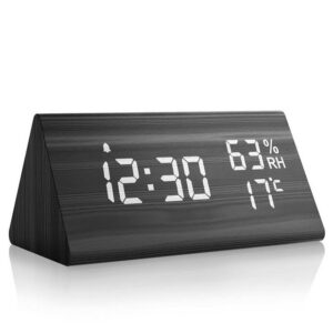 SUNEE Wecker "Wecker Digital LED Digitale Uhr Holz,Digitalwecker Tischuhr" Sprachsteuerung/Snooze/Datum/Temperatur und Luftfeuchtigkeit
