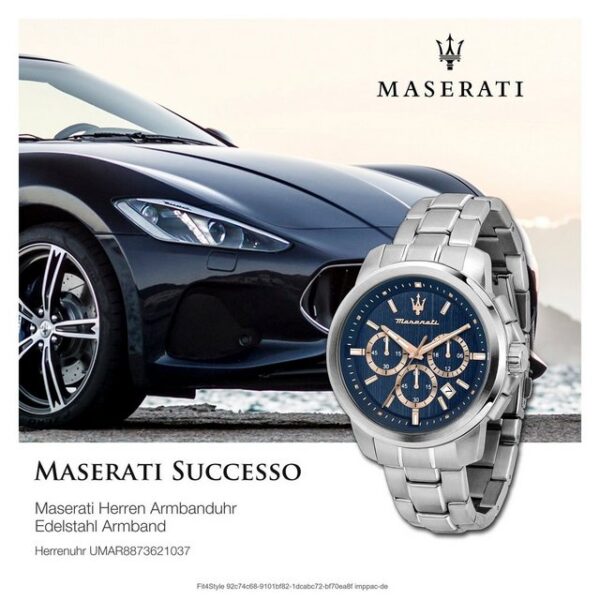 MASERATI Chronograph Maserati Herrenuhr Successo Chrono, (Armbanduhr), Herrenuhr rund, groß (ca. 44mm) Edelstahlarmband, Made-In Italy