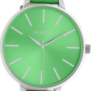 OOZOO Quarzuhr Oozoo Damen Armbanduhr Timepieces, (Analoguhr), Damenuhr Lederarmband grün, rundes Gehäuse, extra groß (ca. 48mm)