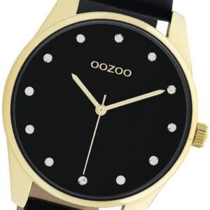 OOZOO Quarzuhr Oozoo Damen Armbanduhr Timepieces, (Analoguhr), Damenuhr Lederarmband schwarz, rundes Gehäuse, mittel (ca. 38mm)