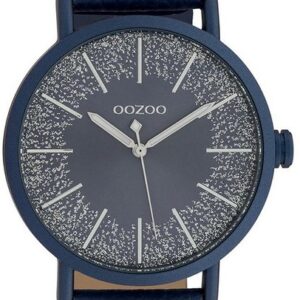 OOZOO Quarzuhr Oozoo Damen-Uhr dunkelblau, (Armbanduhr), Damenuhr rund, groß (ca. 42mm), Lederarmband, Fashion-Style