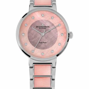 Jacques Lemans® Eco Power Perlmutt Ceramic Rosa Damenuhr - 1-2108D - Mehrfarbig, rosa, silber-Rosa - Quarz - Solar-Uhrwerk