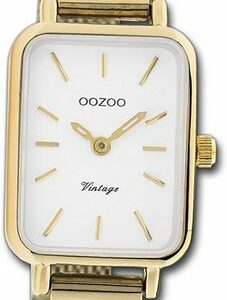 OOZOO Quarzuhr Oozoo Damen Armbanduhr Vintage Series, (Analoguhr), Damenuhr Mesharmband gold, rechteckiges Gehäuse, klein (ca. 21x26mm)