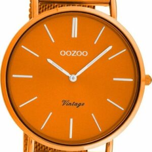 OOZOO Quarzuhr Oozoo Damen Armbanduhr Vintage Series, (Analoguhr), Damenuhr Metall, Mesharmband orange, rundes Gehäuse, groß (ca. 40mm)