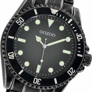 OOZOO Quarzuhr Oozoo Herren Armbanduhr Timepieces, (Analoguhr), Herrenuhr Edelstahlarmband schwarz, rundes Gehäuse, groß (ca. 42mm)