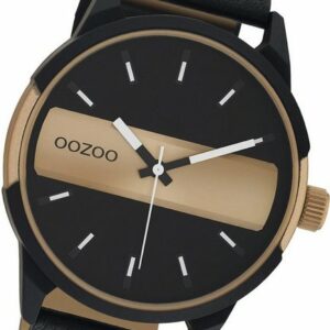 OOZOO Quarzuhr Oozoo Herren Armbanduhr Timepieces, (Analoguhr), Herrenuhr Lederarmband schwarz, rundes Gehäuse, extra groß (ca. 48mm)