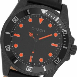 OOZOO Quarzuhr Oozoo Herren Armbanduhr Timepieces, (Analoguhr), Herrenuhr Lederarmband schwarz, rundes Gehäuse, groß (ca. 44mm)