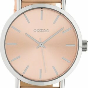 OOZOO Quarzuhr Oozoo Damen Armbanduhr OOZOO Timepieces, (Analoguhr), Damenuhr rund, groß (ca. 42mm), Lederarmband beige, Fashion