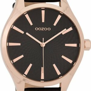 OOZOO Quarzuhr Oozoo Damen Armbanduhr Timepieces, (Analoguhr), Damenuhr rund, groß (ca. 42mm), Lederarmband schwarz, Fashion