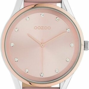 OOZOO Quarzuhr Oozoo Damen Armbanduhr rosa Analog, (Analoguhr), Damenuhr rund, groß (ca. 40mm) Lederarmband, Fashion-Style