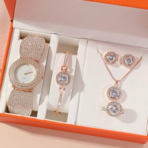 karry Quarzuhr Quarzuhr Ladies Full Diamond Jewellery 5 Piece Gift Set Schmuckset, (5-tlg)