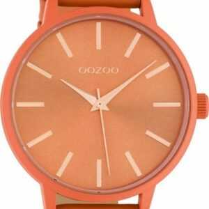 OOZOO Quarzuhr Damenuhr C10614 Armbanduhr Orangefarben Lederband 42 mm