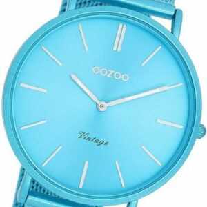 OOZOO Quarzuhr Oozoo Damen Armbanduhr Vintage Analog, Damenuhr Edelstahlarmband blau, rundes Gehäuse, groß (ca. 40mm)
