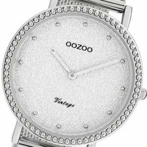 OOZOO Quarzuhr Oozoo Damen Armbanduhr Vintage Analog, Damenuhr Edelstahlarmband silber, rundes Gehäuse, mittel (ca. 34mm)