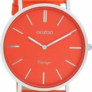OOZOO Quarzuhr Oozoo Damen Armbanduhr Vintage Analog, Damenuhr rund, groß (ca. 40mm), Lederarmband rot, orange, Fashion