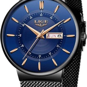 Lige LG9949C-FD-DE Watch (1.57 Zoll), Herren-Armbanduhr Blau Schwarz ultradünn, Edelstahl, modisch, analog