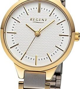 Regent Quarzuhr Regent Damen Armbanduhr Analog, Damenuhr Metallarmband gold, silber, rundes Gehäuse, groß (ca. 28mm)