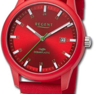 Regent Quarzuhr Regent Herren Armbanduhr Analog, Herrenuhr Nylonarmband rot, grün, rundes Gehäuse, groß (ca. 40mm)