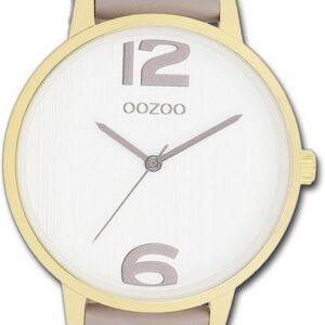 OOZOO Quarzuhr Oozoo Damen Armbanduhr Timepieces, Damenuhr Lederarmband taupe, braun, rundes Gehäuse, mittel (ca. 38mm)