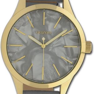 OOZOO Quarzuhr Oozoo Damen Armbanduhr Timepieces, Damenuhr Textilarmband grau, rundes Gehäuse, groß (ca. 45mm)