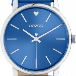 OOZOO Quarzuhr Damenuhr C10987 Armbanduhr Blau Lederband 40 mm