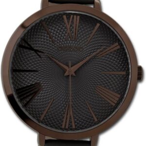 OOZOO Quarzuhr Oozoo Damen Armbanduhr Timepieces, Damenuhr Lederarmband dunkelgrau, rundes Gehäuse, extra groß (ca 48mm)